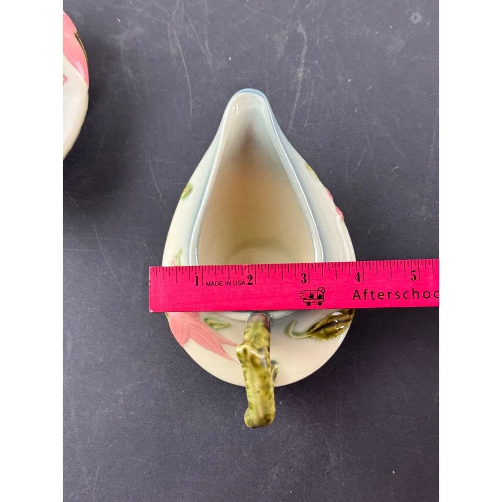 Hull Pottery Wildflower Sugar Bowl and Creamer Set W27 W28 Pink Green Vintage - Picture 7 of 14